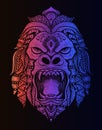 illustration gorilla mandala style with neon color