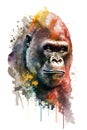 Illustration gorilla in watercolor. Animal on a white background, generative AI