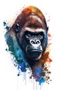 Illustration gorilla in watercolor. Animal on a white background, generative AI Royalty Free Stock Photo