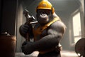 gorilla wearing a construction workers hard hat Royalty Free Stock Photo