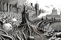 Illustration of a gothic horror castle that looks like something out of a picture book. Royalty Free Stock Photo