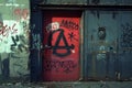 Illustration of graffiti of an anarcho occupants symbol on the door, Royalty Free Stock Photo