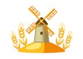 Illustration of grain mill with ripe wheat ears. Royalty Free Stock Photo