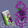 illustration of grapes fruit with splashes and juice packaging Royalty Free Stock Photo