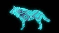 Illustration graphic of beautiful texture or pattern formation on the Wolf body shape, isolated on black background