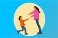 Illustration graphic of Child running toward his mother for getting a hug from his mom, for the occasion of mother`s day.