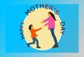 Illustration graphic of Child running toward his mother for getting a hug from his mom,for the occasion of mother`s day.