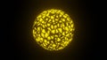 Illustration graphic of a 3d render yellow plasma or fire sphere or circle isolated on black background seamless loop.