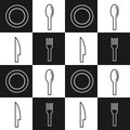 Illustration vector graphic of plates, spoons, forks, and knives in pattern.