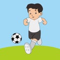 Illustration graphic vector of Boy playing football, cute boy playing football, play football