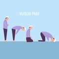 Illustration graphic vector of Muslim Prayer position, vector of salat position, moslem man vector, Islamic man praying Muslim Pra Royalty Free Stock Photo