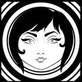 illustration graphik logo girl\'s head black and white poster print