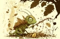 Grasshopper liltle monster eating and destroying leaves, digital illustration painting artwork