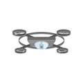 Gray flying drone with camera and 4 rotor blades. Remote controlled quadrocopter. Unmanned aerial vehicle. Flat vector Royalty Free Stock Photo