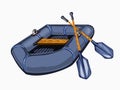 Illustration of gray inflatable boat with oars