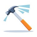 Illustration of a gray and orange hammer hitting a surface with force, emitting radial impact waves Royalty Free Stock Photo