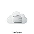 Illustration of a gray wallet with a button clasp, positioned in front of a cloud shape, Royalty Free Stock Photo