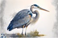 Illustration of a Great Blue Heron (Ardea herodias)