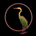 Illustration of a great blue heron in an Art Deco style with a circle Royalty Free Stock Photo