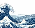 an illustration of the great wave off kanagawa bridge Royalty Free Stock Photo