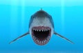 Illustration of a great white shark with jaws open in attack mode swimming through blue ocean water Royalty Free Stock Photo