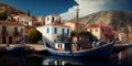 Illustration of a Greek fishing village