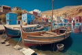 Illustration of a Greek fishing village