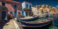 Illustration of a Greek fishing village