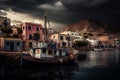 Illustration of a Greek fishing village