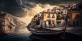 Illustration of a Greek fishing village