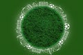 illustration on a green background with a frame symbols football