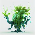 Green cartoon microbe ugly monster. AI generative