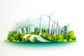 Paper art of sustainability in green eco city with wind turbines. Alternative energy and ecology conservation concept. Generative Royalty Free Stock Photo