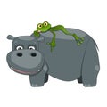 Illustration of a Green Frog on a Hippo