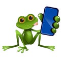 Illustration of a Green Frog Sitting with a Smartphone