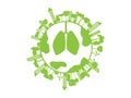 Green healthy lung with green city and tree on world