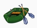 Illustration of green inflatable boat with oars