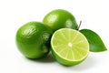 Illustration green juicy limes isolated on white background. Generative AI Royalty Free Stock Photo