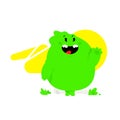 Illustration of a green kawaii monster. Vector. Cute cartoon baby dragon. Toy rubber mascot for the company. Character for animati