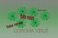 Illustration of green microbes with fake news and Coronavirus written below