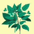 Illustration of a green nettle plant with leaves and flowers. Generative AI