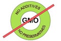 Illustration of a green No GMO non GMO No Preservatives No Additives stamp seal