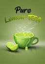 Illustration of a green poster of pure lemon tree with a lemon-shaped mug