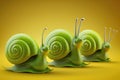 Illustration of green snails, Green snails are a type of snail that have a green coloration.