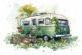 Illustration of a green travel trailer