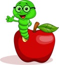 Green worm on apple