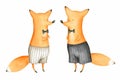 Cute and Funny Watercolor Foxes. Gentleman. Animal. Summer Royalty Free Stock Photo