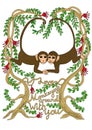 Greeting card valentines two monkeys holding hands