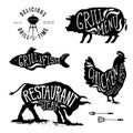 Illustration Grill Menu Labels Set of in Flat Design Style. Royalty Free Stock Photo