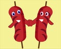 illustration grilled sausage with cute emoticons